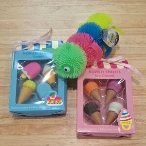 Colorful Novelty Erasers Set with Sensory Catepillar Toy